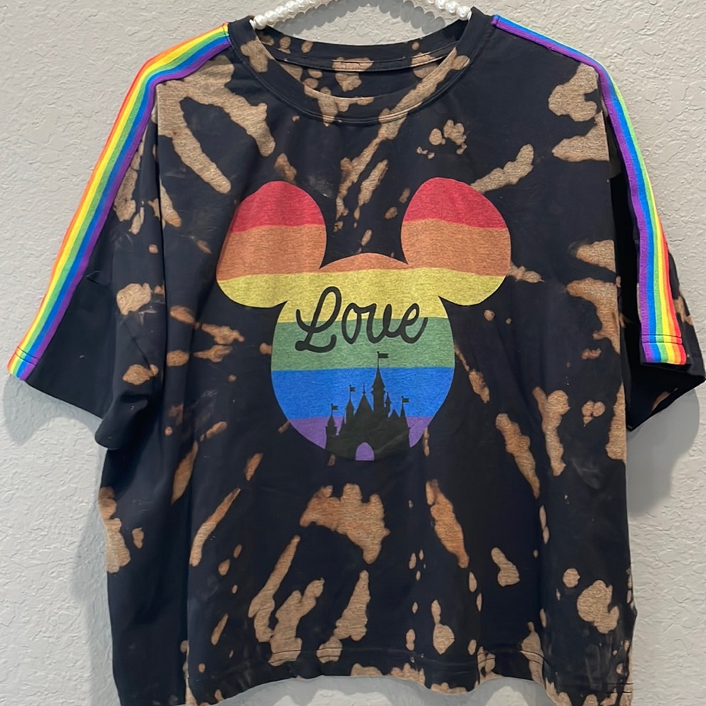 Disney tie dye rainbow color crop t shirt